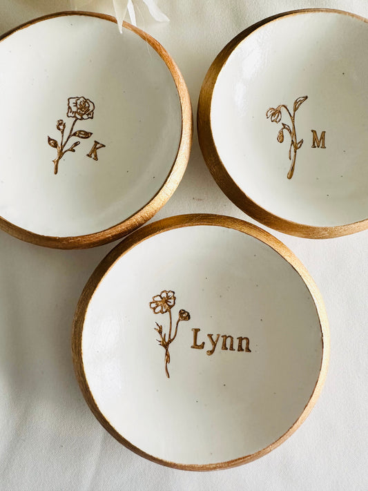 Birth flowers Personalized ring Dish