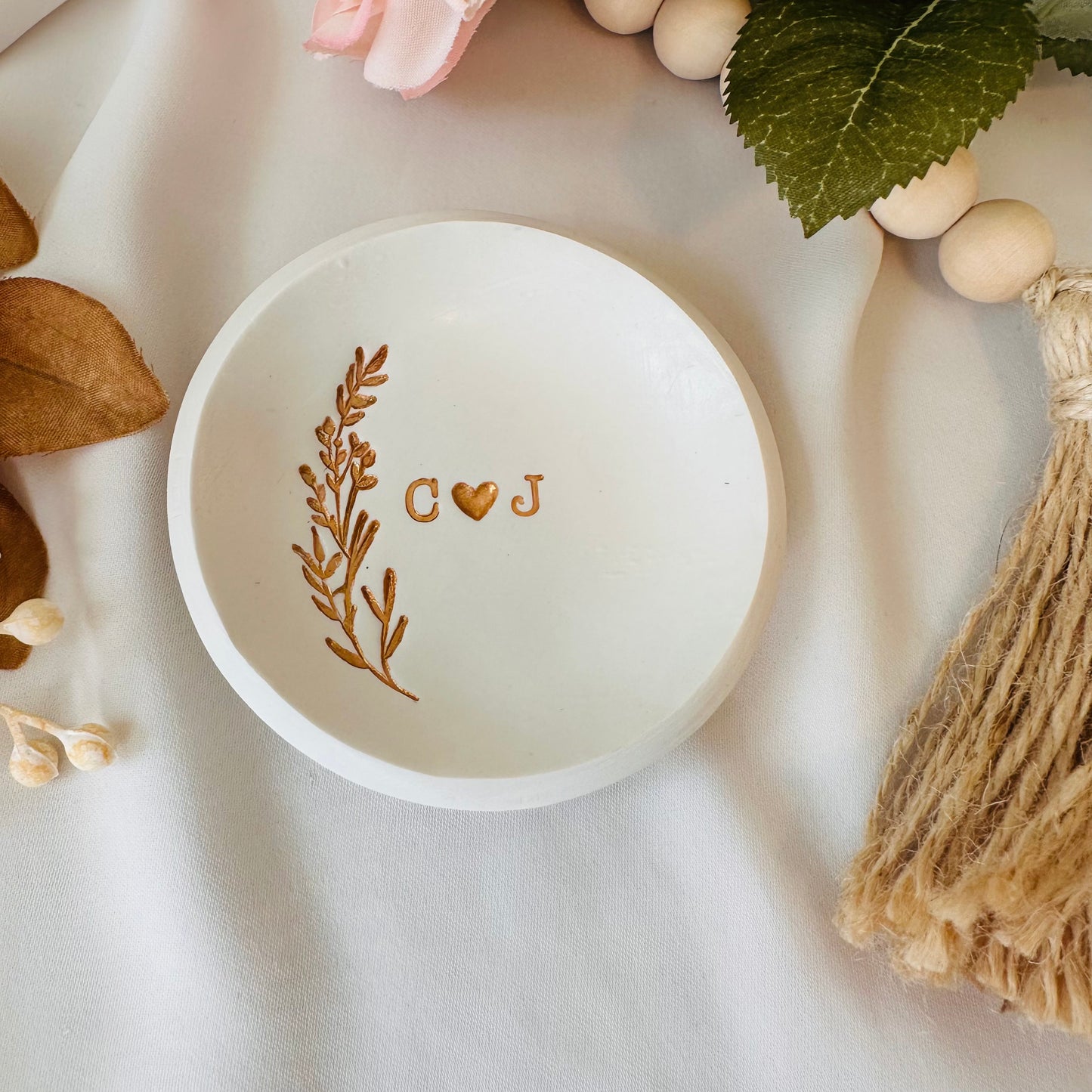 Gold olive branch Personalized ring Dish