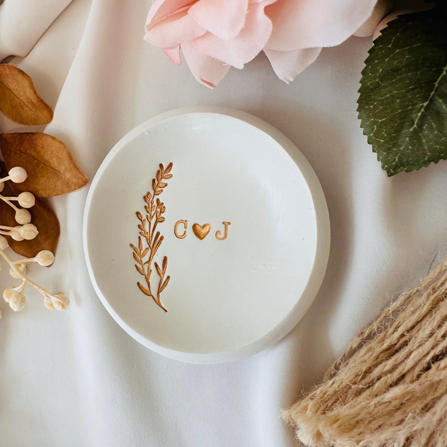 Gold olive branch Personalized ring Dish