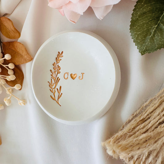 Gold olive branch Personalized ring Dish