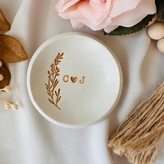 Gold olive branch Personalized ring Dish