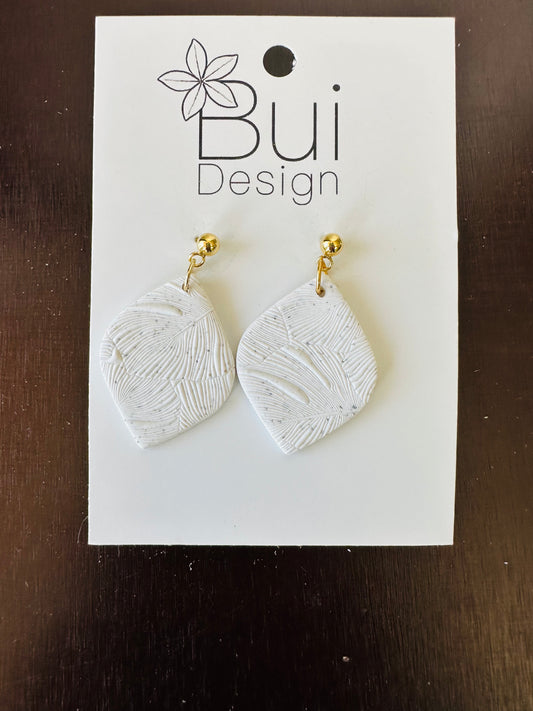 white leaf clay earrings