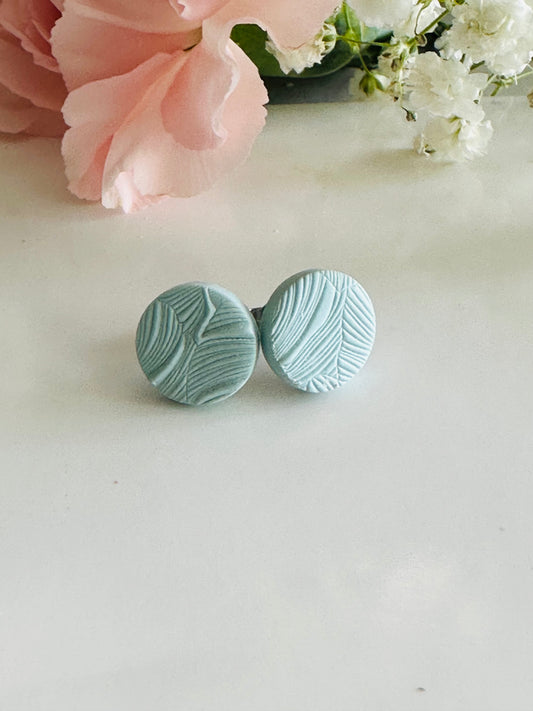 Blue patterned polymer clay stud earrings, 10 mm