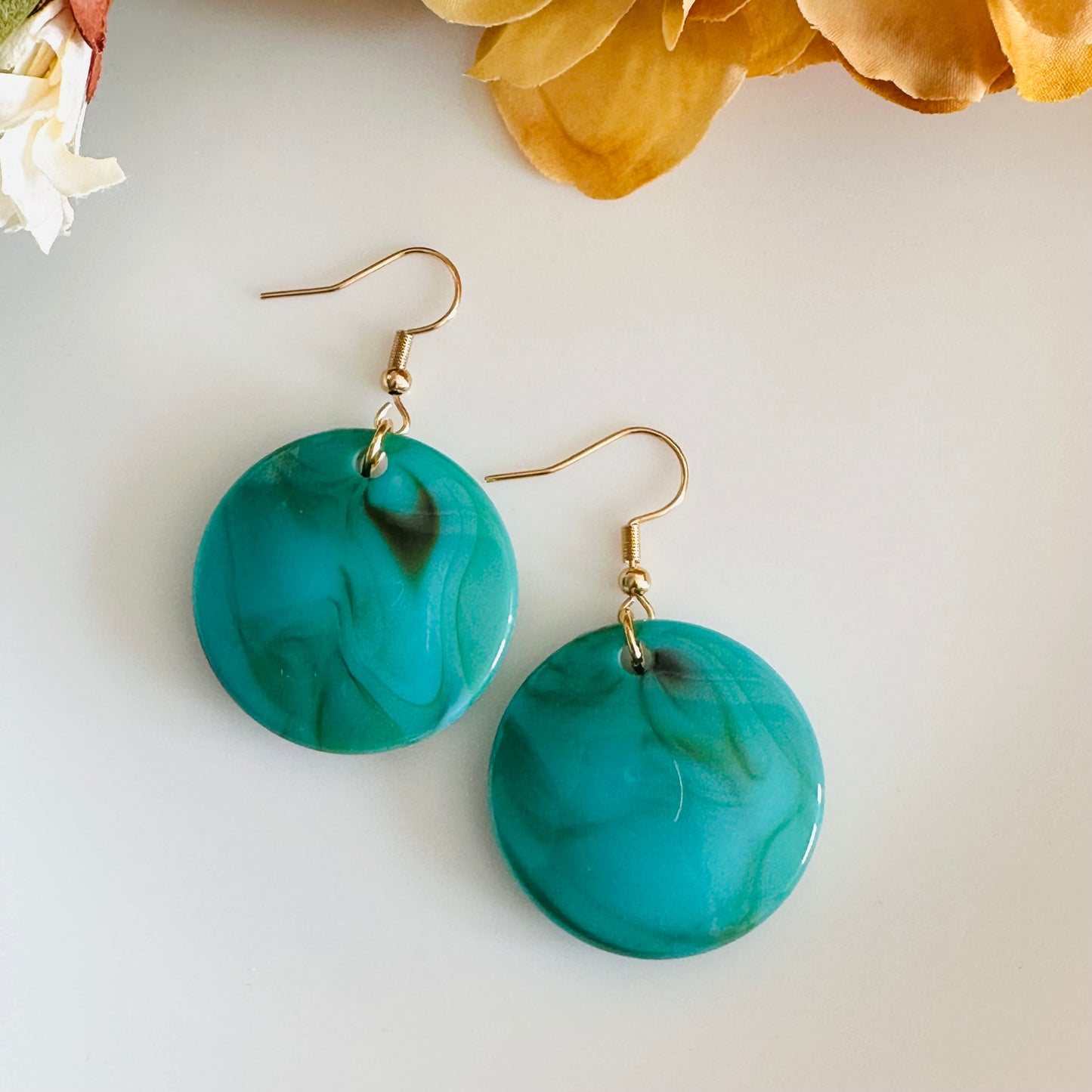 Turquoise Acetate Resin Round earrings