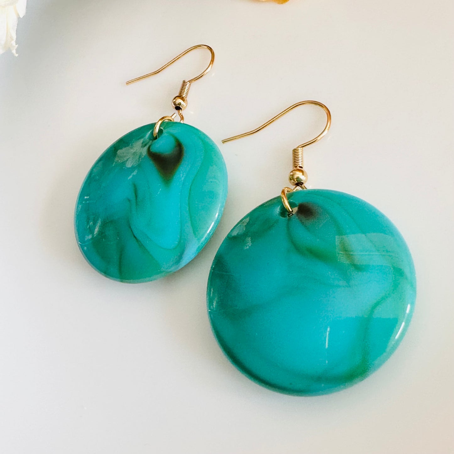 Turquoise Acetate Resin Round earrings