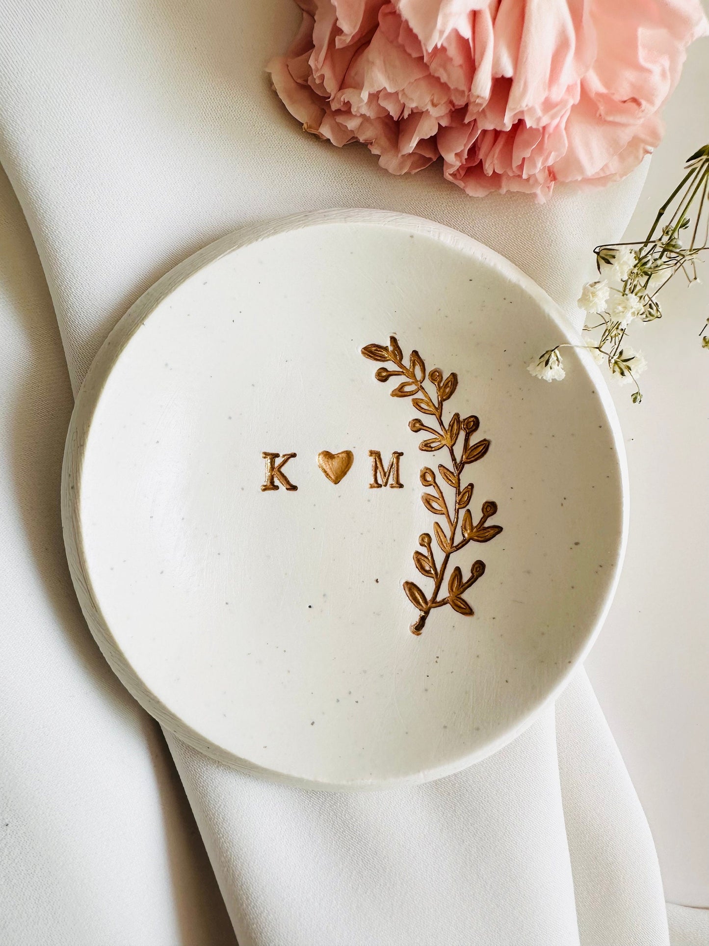 Gold olive branch Personalized ring Dish