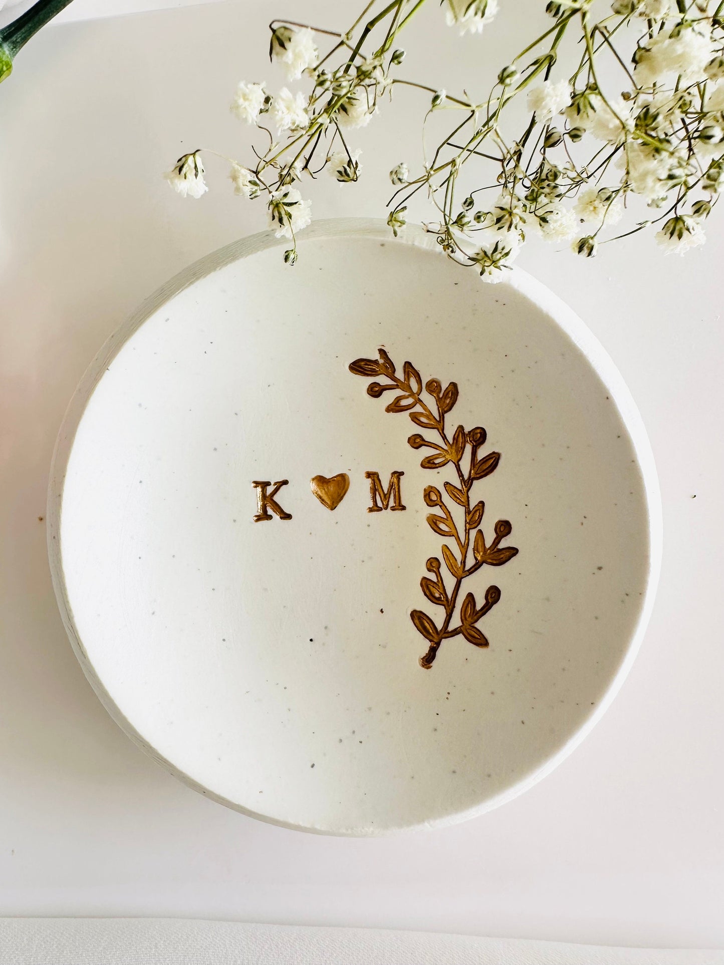 Gold olive branch Personalized ring Dish