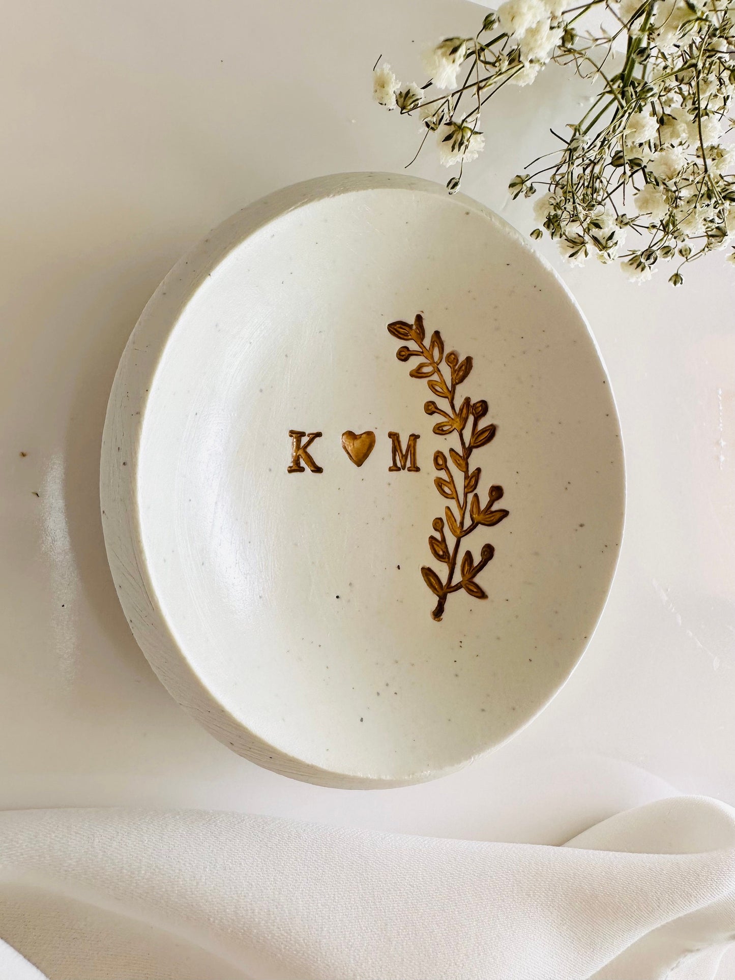 Gold olive branch Personalized ring Dish