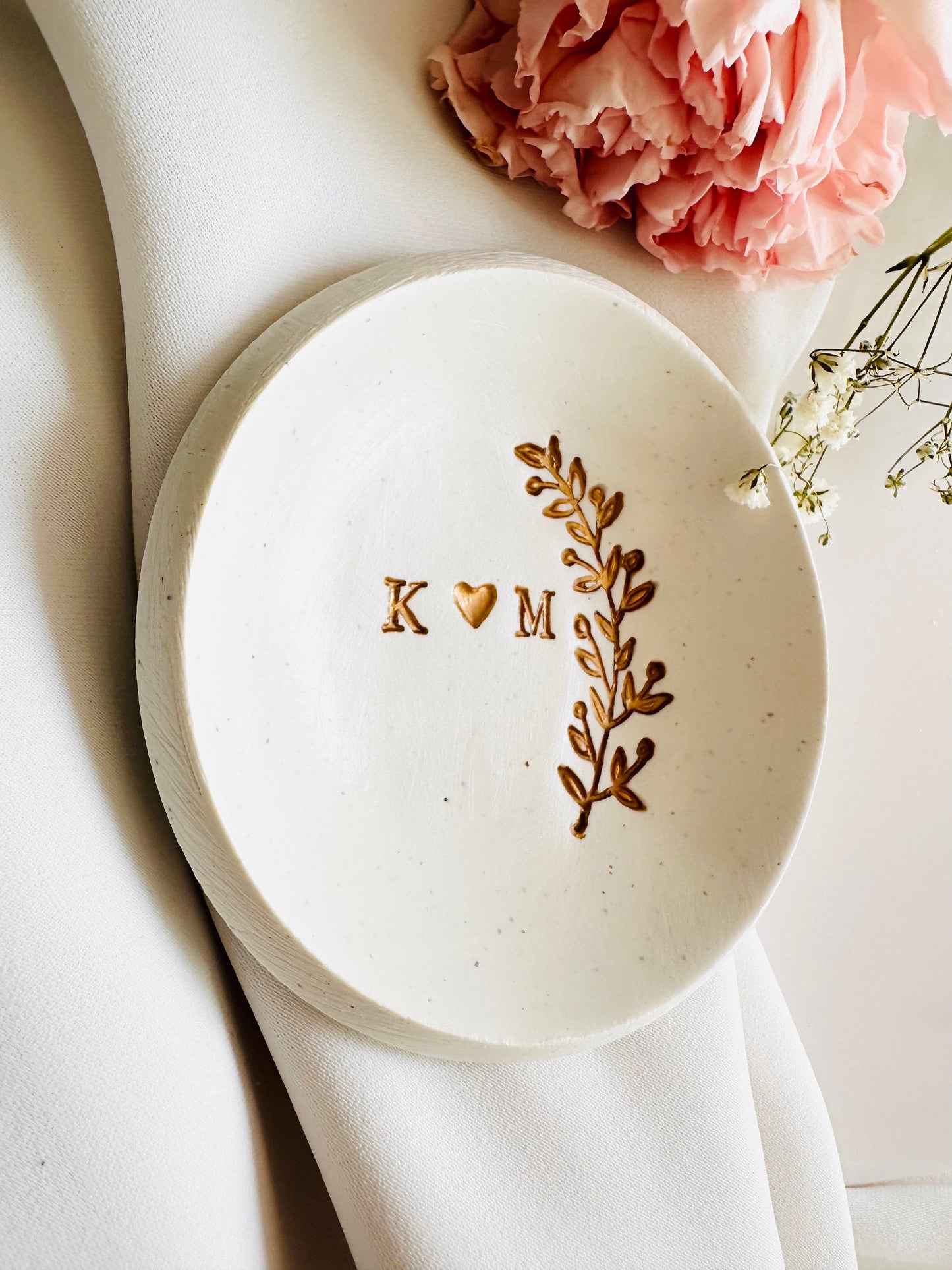 Gold olive branch Personalized ring Dish