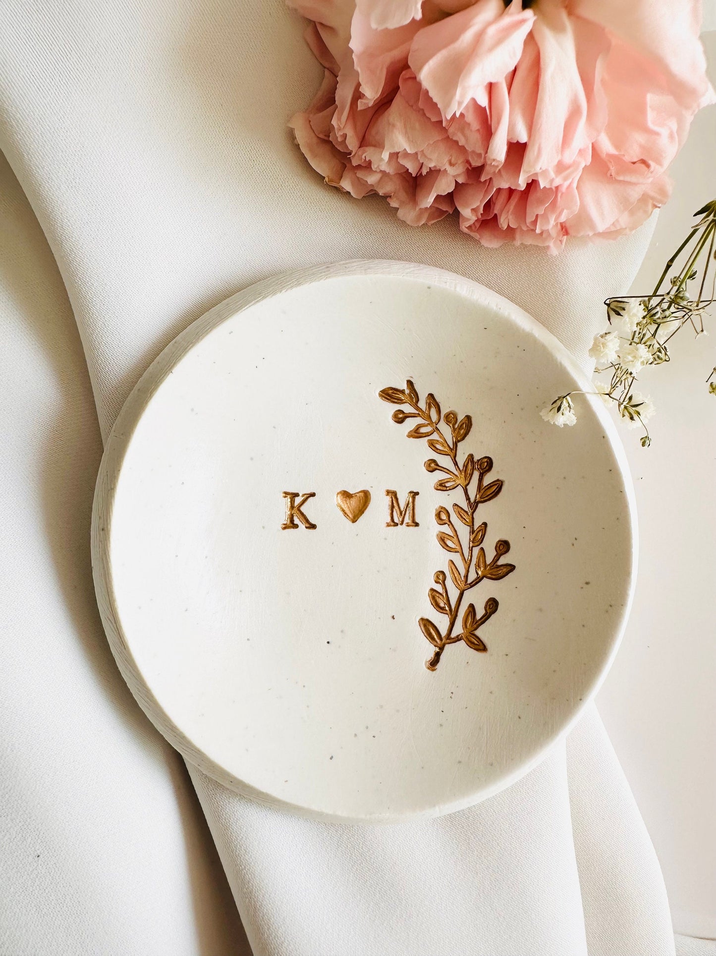 Gold olive branch Personalized ring Dish