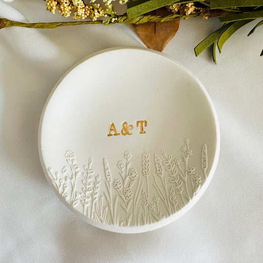 Embossed flower garden Personalized ring Dish