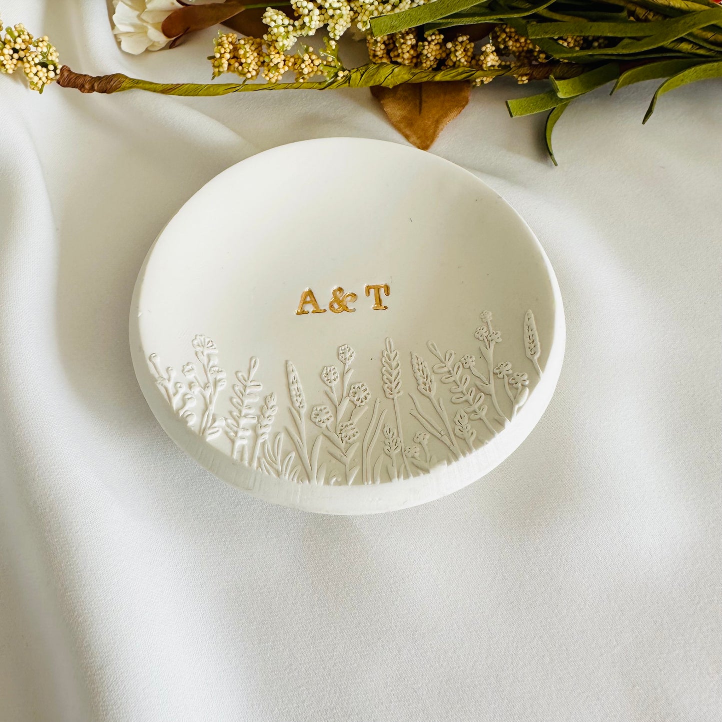 Embossed flower garden Personalized ring Dish