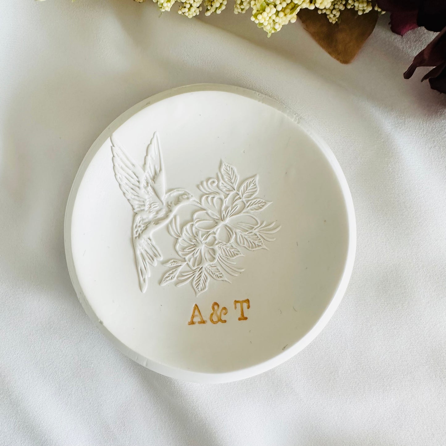 Embossed bird flower Personalized ring Dish