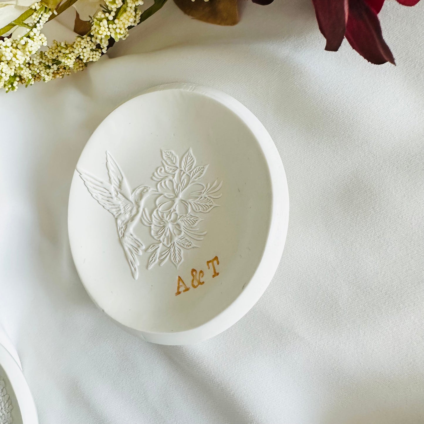 Embossed bird flower Personalized ring Dish