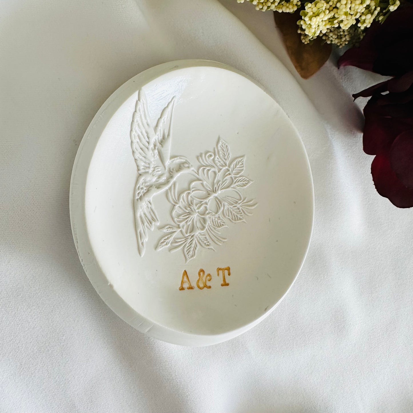 Embossed bird flower Personalized ring Dish